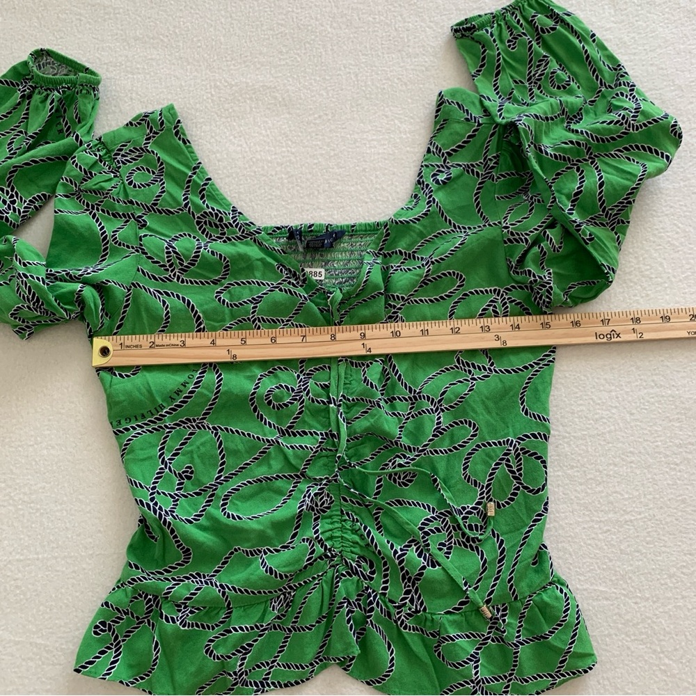 Tommy Hilfiger Top Women's Long Sleeve V Neck Smocked Back Crop‎ Green Size S - Picture 8 of 16
